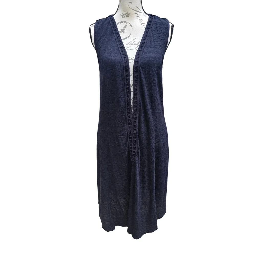 Saturday Sunday Anthropologie Navy Blue Macrame Back Longline Vest‎ Size Medium